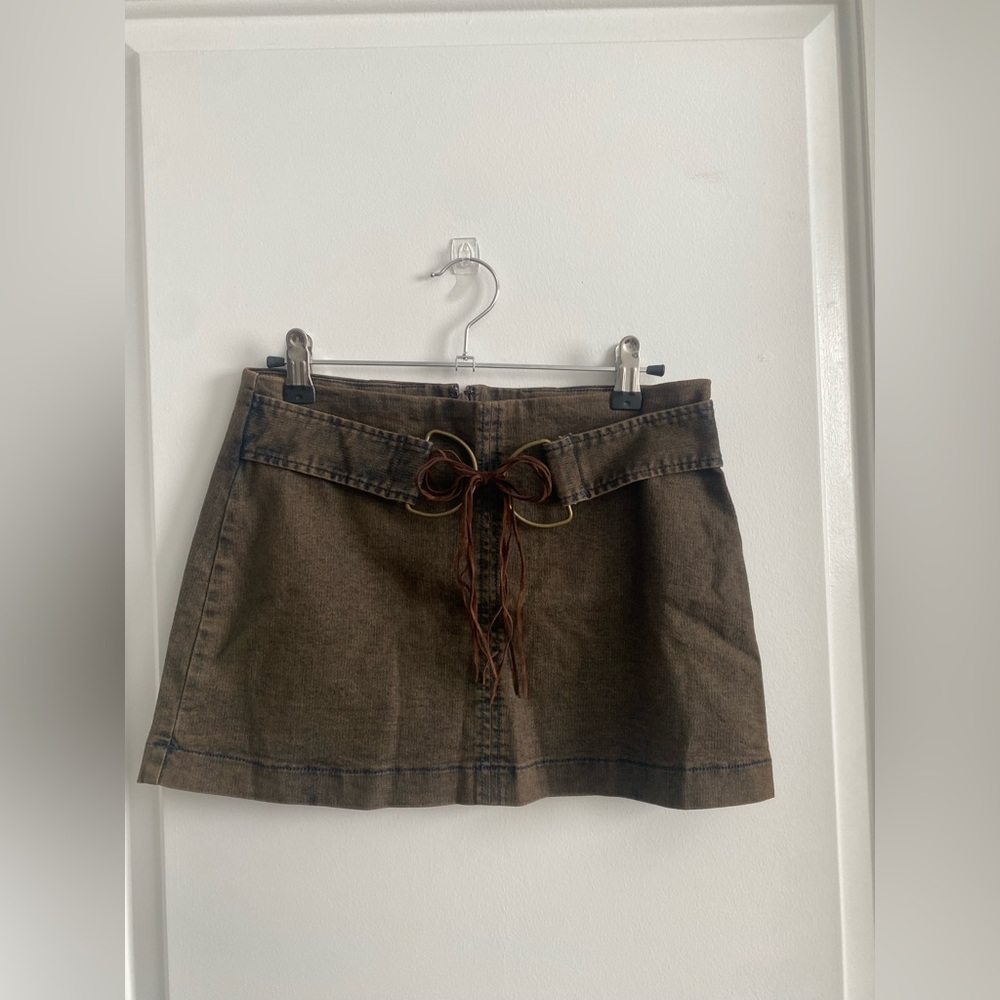 Silence + Noise Brown Skirt with Bow Detail